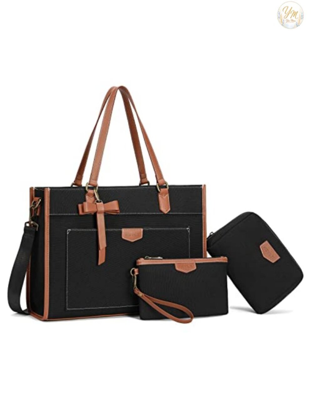 Canvas Laptop Bag 15.6 Inch Tote Briefcase With Makeup Bag And Wristlet